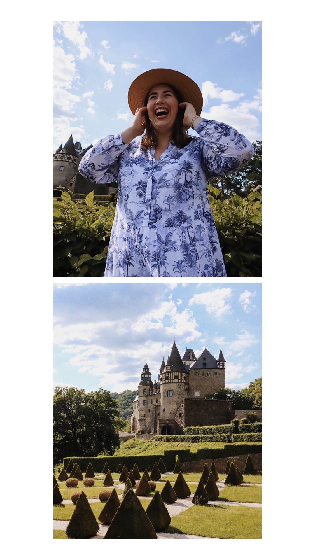 Gerry-Weber-Leinenkleid-Schloss-Bürresheim-Toile-de-Jouy-Muster-kombinieren-Sommertrend-Susanne-Heidebach-Miss-Suzie-Loves